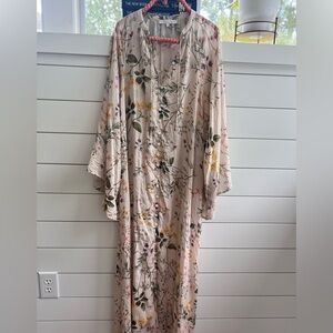 Olivaceous Whimsy Flowy Airy Bohemian Maxi Dress Cream Small